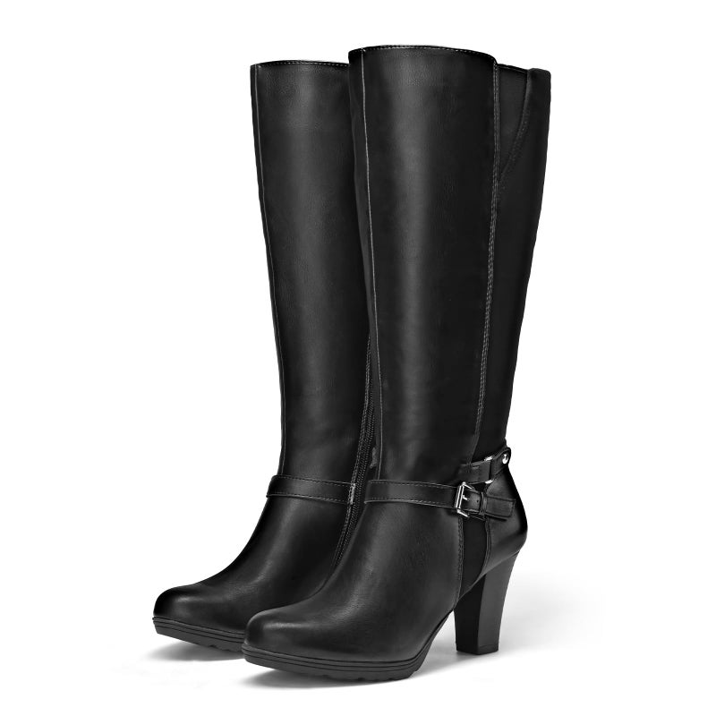mysoft Women's Knee High Boots Chunky Heel Boots with Zipper - Image 2